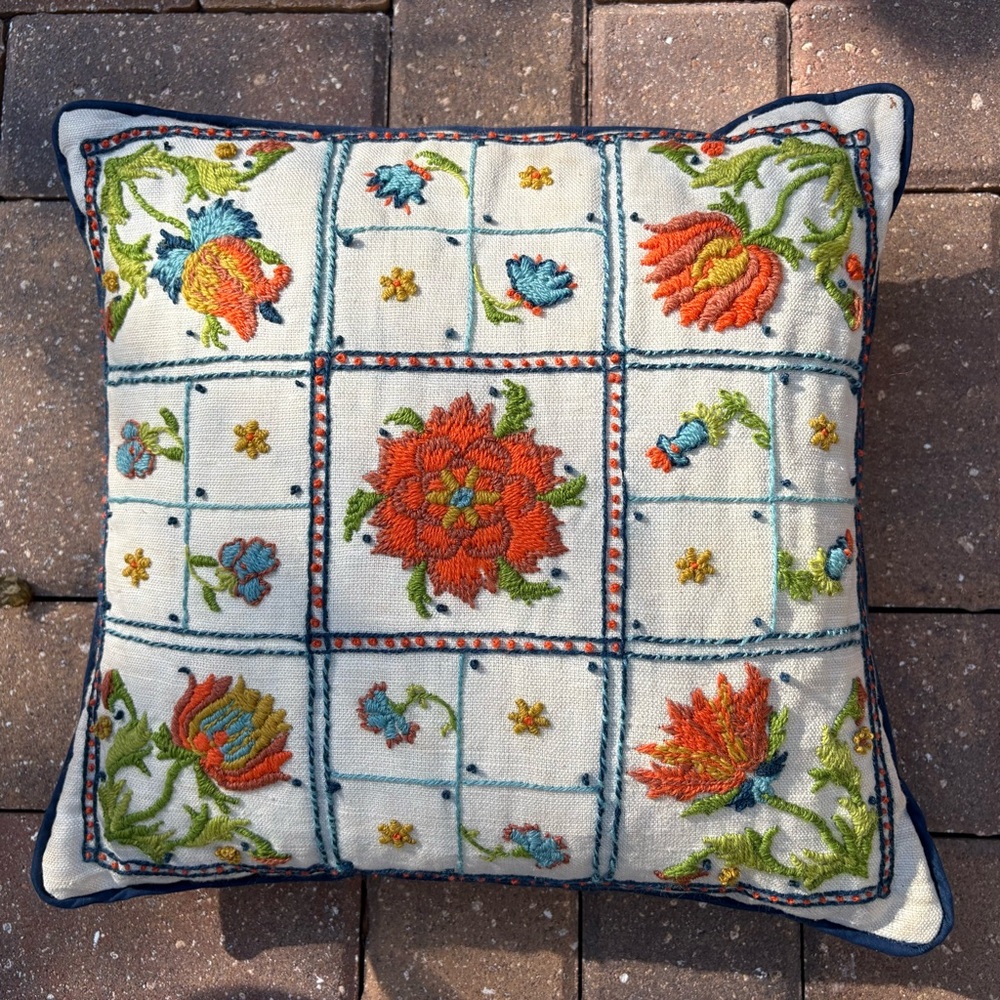 Embroidered Floral Print Pillow Decorative Home Decor